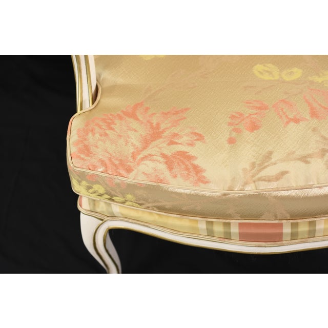 Pair Scalamandre Mallorcan Salmon Magical Silk Lampas Reupholstered Vintage Accent Chairs For Sale - Image 9 of 15
