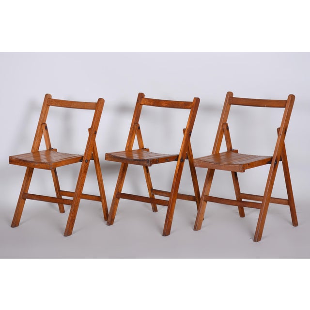 Mid-Century Beech Folding Chairs, 1950s, Set of 3 For Sale - Image 4 of 15