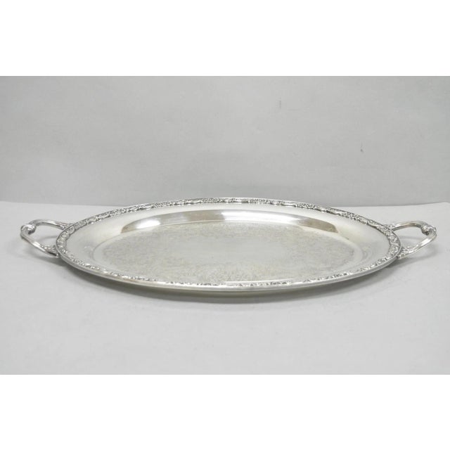 Vintage Wm Rogers & Son "Victorian Rose" Silver Plated Oval Serving Platter Tray For Sale - Image 15 of 15