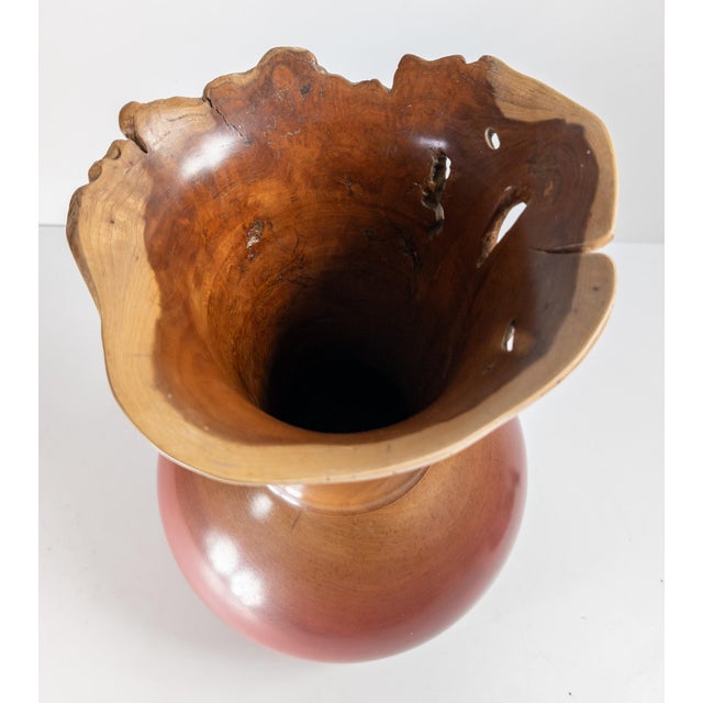 Pink Mid-Century Modern Turned Carved Burlwood Live Edge Vase by Johannes Michelsen For Sale - Image 8 of 11