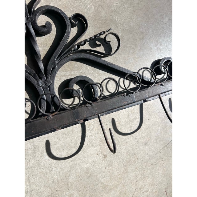 1970s French Iron Scrolling Plant and Tea Cup Holder Wall Hanging For Sale - Image 4 of 12