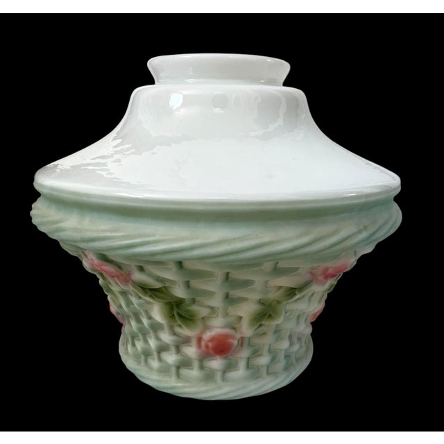 Shabby Chic 1920s Rare Phoenix/Consolidate Hand Painted Glass Basket Lamp Shade Nicholas Kopp For Sale - Image 3 of 12