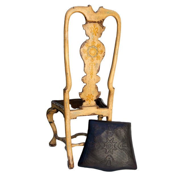 Animal Skin Pair of Antique European Ochre Chairs With Leather Seats For Sale - Image 7 of 12