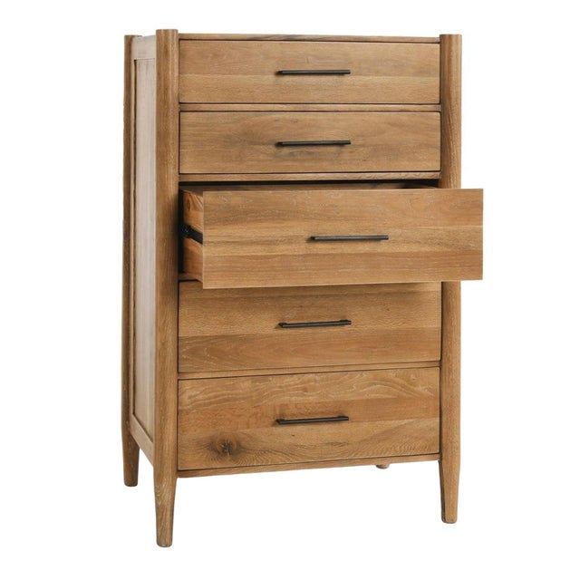 Tall Oak Five-Drawer Dresser For Sale - Image 4 of 8