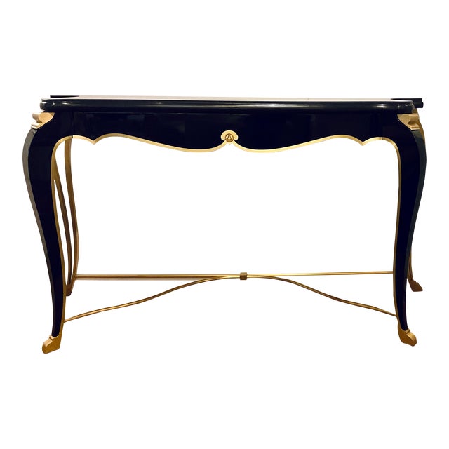 Caracole Signature Modern Art Deco Style Black and Gold Avant-Garde Console Table For Sale