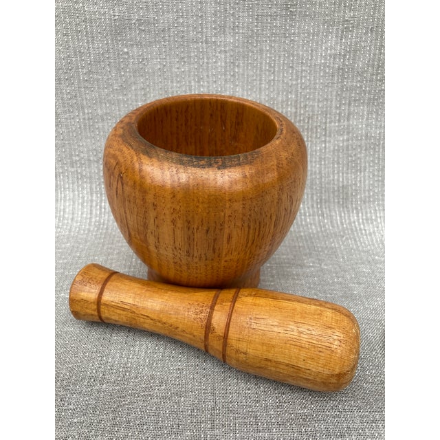 1960s Vintage Hand Turned Wooden Mortar and Pestle For Sale - Image 5 of 10