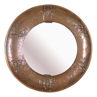 20th Century Brutalist Bronze Mirror With Figures in Relief, 1970s For Sale