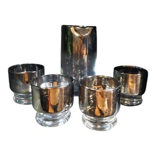 Mid 20th Century Dorothy Thorpe Mid-Century Modern Silver Fade Pitcher and Glasses - Set of 5 For Sale