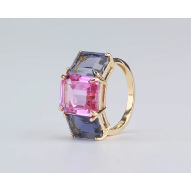 Metal Christina Addison Yellow Gold Zircon Mini Emerald Cut Ring For Sale - Image 7 of 12