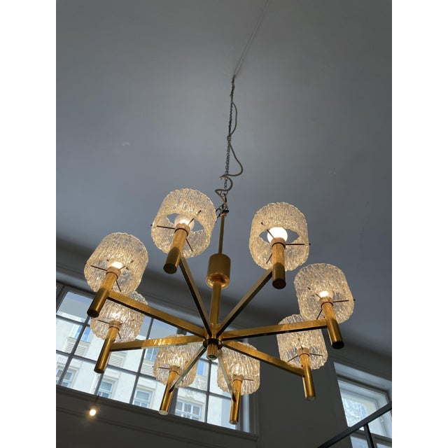 Mid-Century Pendant Lamp with 8 Glass Shades, in Very Good conditions. Designed 1960 to 1969 European Plug (up to...