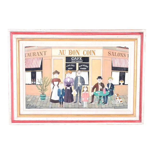 Oil Painting on Board of a French Cafe For Sale