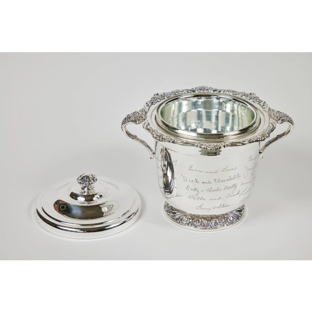 Vintage Silver Plate 'Heritage'Ice Bucket with thermos interior, newly polished. Commemorative piece is etched with...