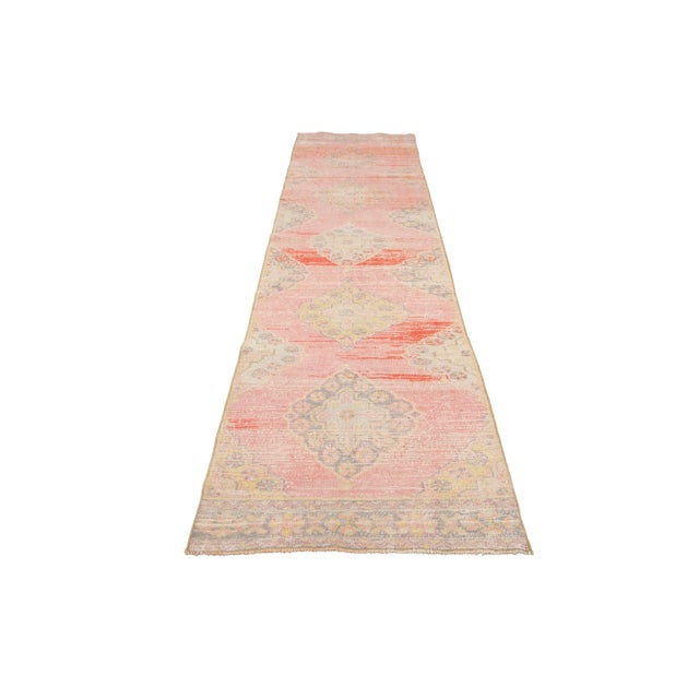 Shabby Chic Shabby Chic Vintage Turkish Geometric Wool Runner For Sale - Image 3 of 13