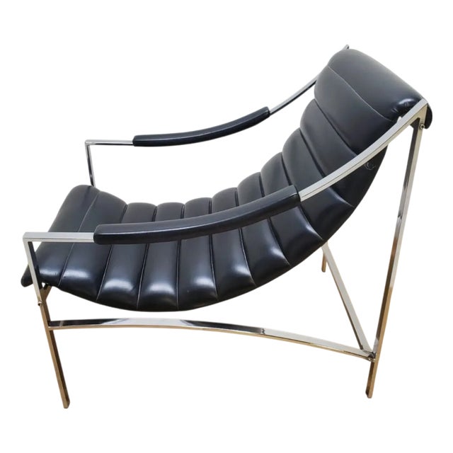 1970s Mid Century Italian Chrome Lounge Sling Chair Tuck Roll Living Room Arm Vintage For Sale