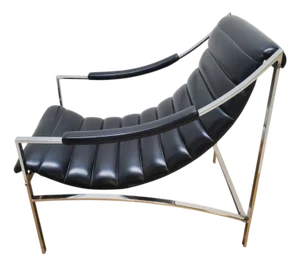 1970s Mid Century Italian Chrome Lounge Sling Chair Tuck Roll Living Room Arm Vintage