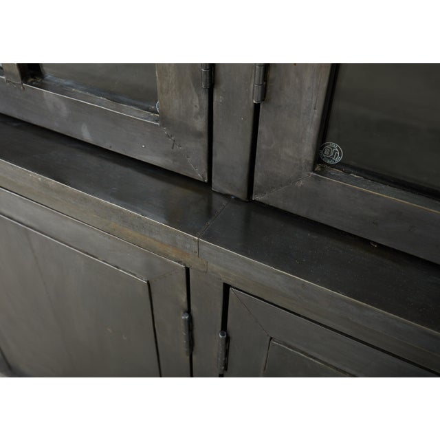 Industrial Style Zinc Metal Wrapped Glass Door Bookcase For Sale - Image 9 of 18