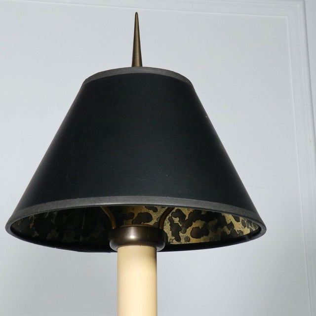 1970s Chapman Brass Buffet Candlestick Lamps with Black & Gold Foil