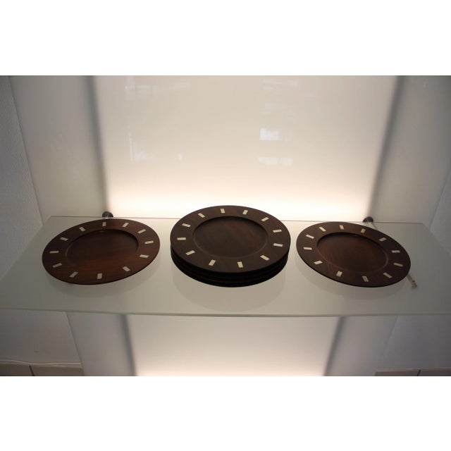 Rosewood & Silver Plates from Hans Hansen, 1970s, Set of 6 For Sale - Image 6 of 8