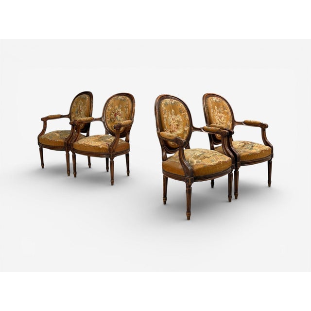 1940s Louis XVI Style, Salon Suite, Tapestry, Walnut, France, 20th C. For Sale - Image 5 of 15