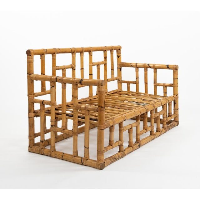 Mid-Century Sofa in Bamboo, Rattan and Fabric attributed to Vivai del Sud, Italy, 1970s For Sale - Image 12 of 13