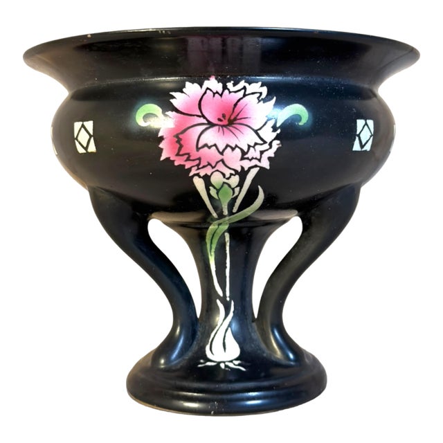 Antique English Shelley “Carnation” Black Art Nouveau Footed Jardinière For Sale