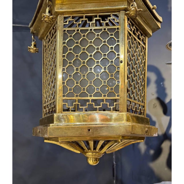 Metal 1930 French Pagoda Shape Bronze Lantern For Sale - Image 7 of 8