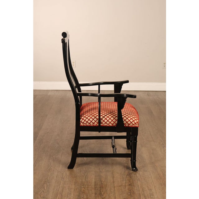 12 Custom Black Lacquered Asian Inspired Dining Chairs For Sale - Image 15 of 18