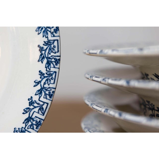19th Century French Terre de Fer Blue and White Asparagus Plates, Six Available For Sale - Image 4 of 6