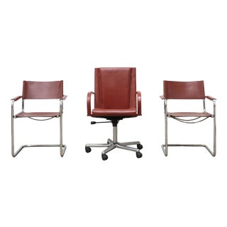 vintage Leather Chairs by Matteo Grassi, 1980s, Set of 3 For Sale
