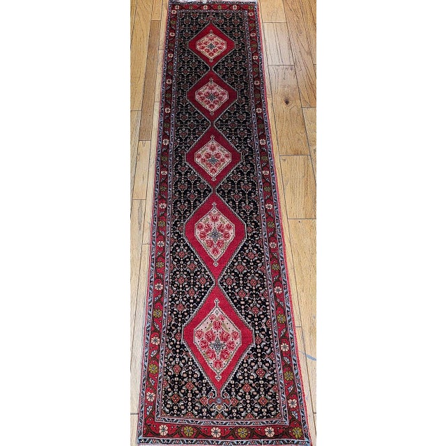 Vintage Persian Bidjar Runner, Hand-Knotted Wool, Geometric Pattern, Navy & Red, 3x10 For Sale - Image 10 of 15
