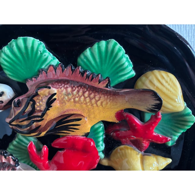 Black Ceramic Wall Plaque with Marine Decoration from Vallauris, France, 1960s For Sale - Image 8 of 11