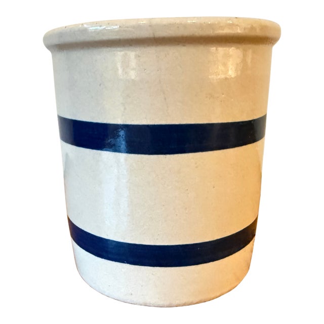Robinson Ransbottom Blue Striped Stoneware Crock For Sale