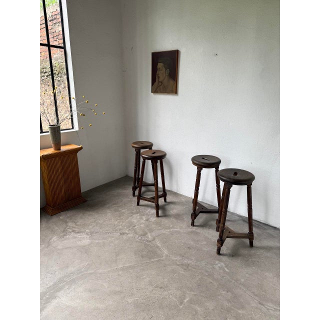 Oak Bistro Stools, 1950, Set of 4 For Sale - Image 4 of 18