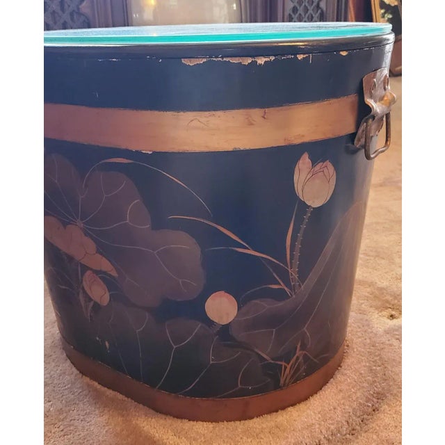 Vintage Asian Side Table Base With Matching Lid and Glass Top For Sale - Image 9 of 12