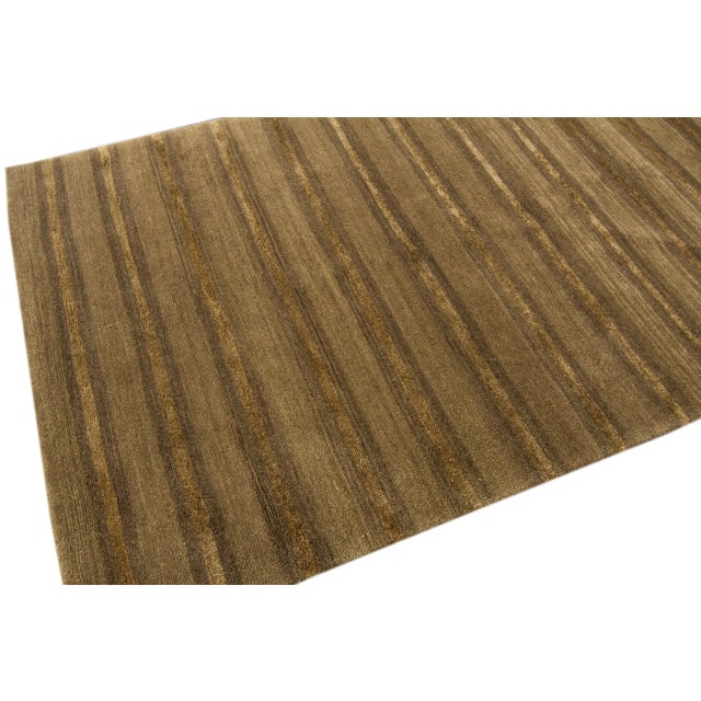 Modern Shakti Handmade Tan Stripes Wool Runner For Sale In New York - Image 6 of 9