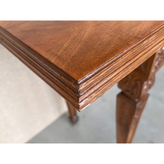 Brown French Louis XVI Style Carved Oak Convertible Console or Dining Table For Sale - Image 8 of 13