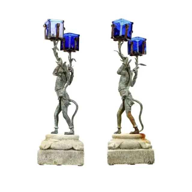 Metal A Pair of Bronze Monkey Butler Candlesticks For Sale - Image 7 of 11