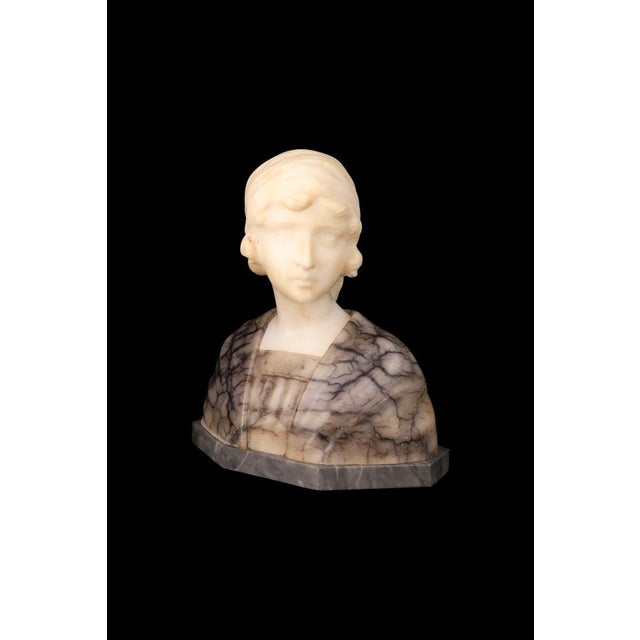 Gustave Van Vaerenbergh, Bust of a Young Girl, 1900s, Alabaster and Marble Sculpture , in Flawless conditions. Designed...