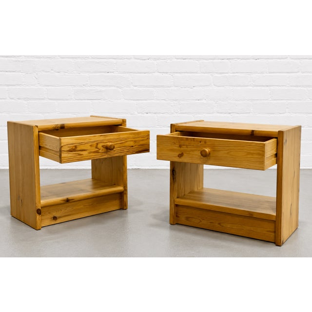 1970s Pair Swedish Mid Century Modern Pine Nightstands, C. 1970’s For Sale - Image 5 of 13