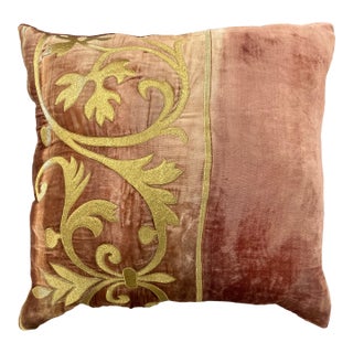 Zuber Gold Embroidery on Aged Red Velvet Down Pillow -2 For Sale
