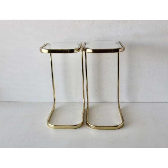 Milo Baughman Style Brass Glass Cantilever Side Tables Vintage Mid-Century Modern-a Pair For Sale - Image 12 of 14