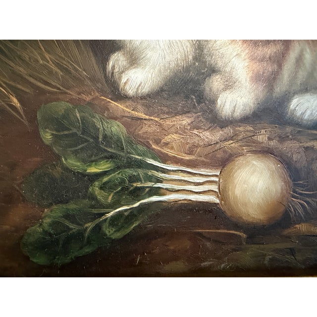 Vintage R Mario Oil Painting Three Rabbits Bunnies Farmhouse Art Gold ...