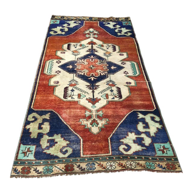 1960s Vintage Turkish Oushak Floral Rug - 3′10″ × 8′3″ For Sale
