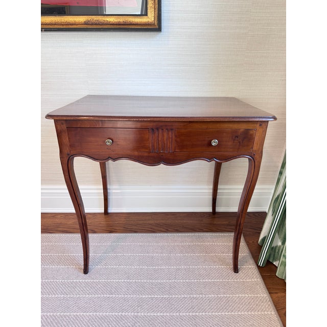 French Provincial Style Walnut Side Table or Writing Desk Description This elegant French Provincial style side table (or...