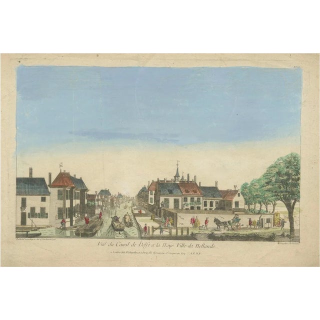 Basset, View of Delft Canal to The Hague, 1760s, Hand-Colored Optical Print For Sale