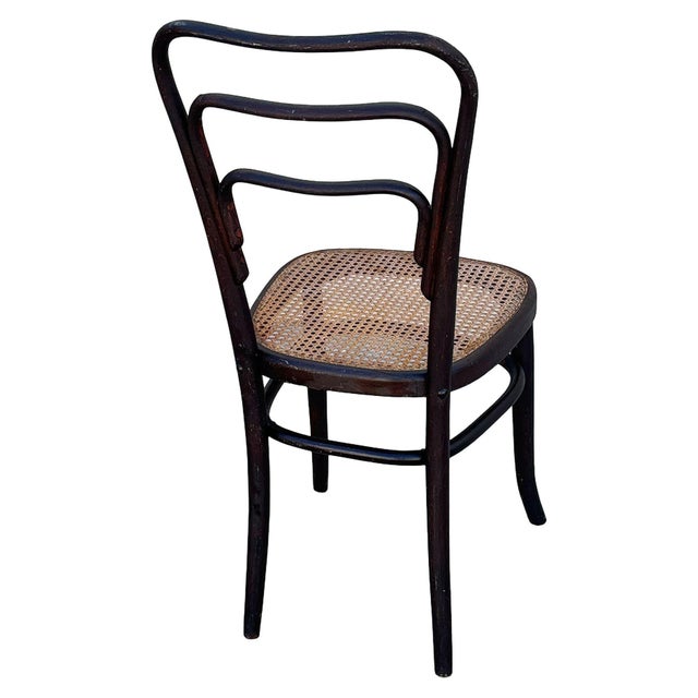 1920 Art Deco Bent Oak & Cane Chair No. 144 Attributed to Thonet For Sale - Image 4 of 9