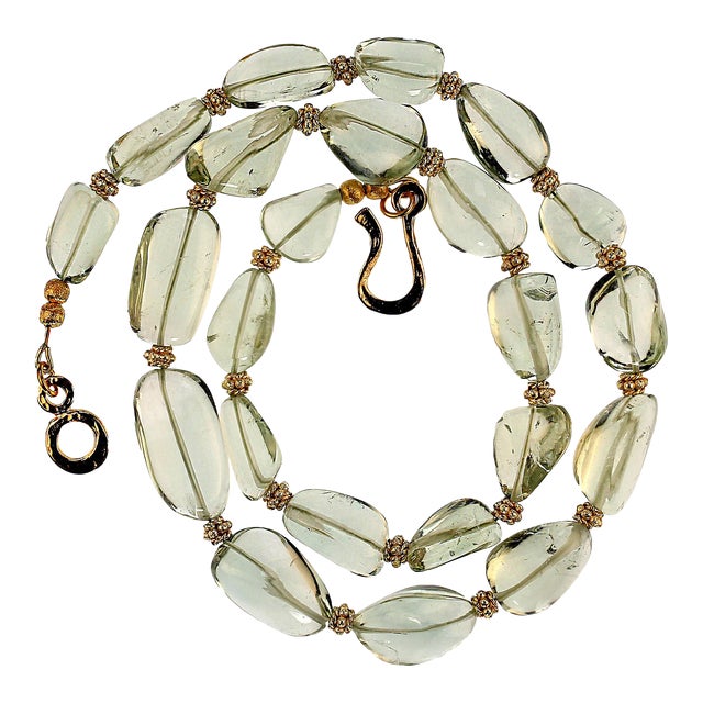 Praziolite Graduated Necklace With Goldy Accents For Sale
