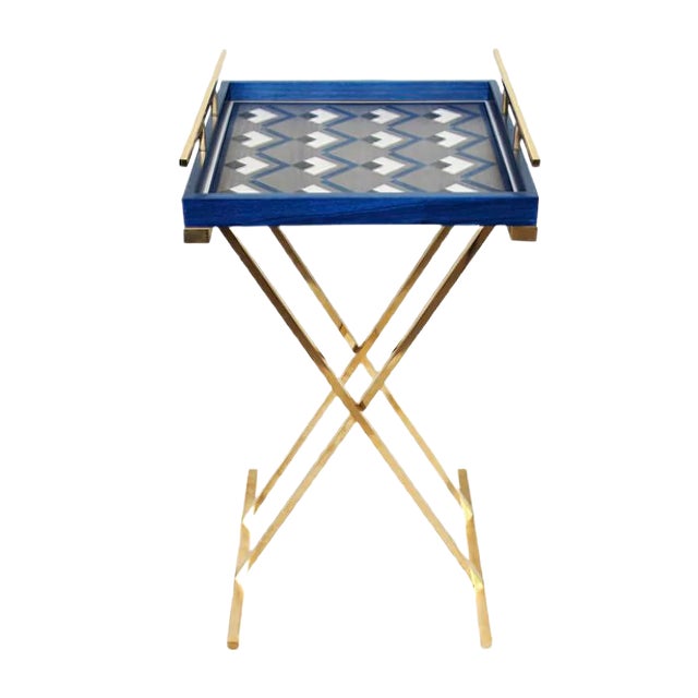 Partenope Tray Table in Cb4 Pattern Marquetry & Brass by Architetti Artigiani Anonimi For Sale