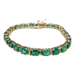 14 Carat Natural Oval Emerald Cut Cocktail Tennis Bracelet 14 Karat Yellow Gold For Sale