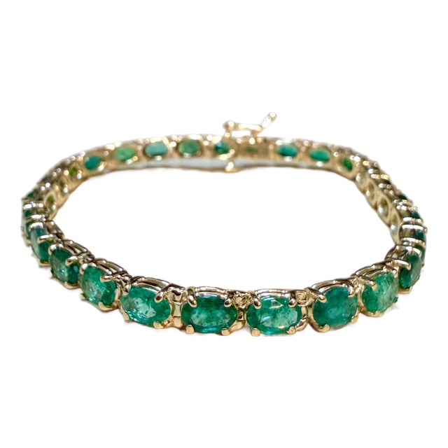 14 Carat Natural Oval Emerald Cut Cocktail Tennis Bracelet 14 Karat Yellow Gold For Sale